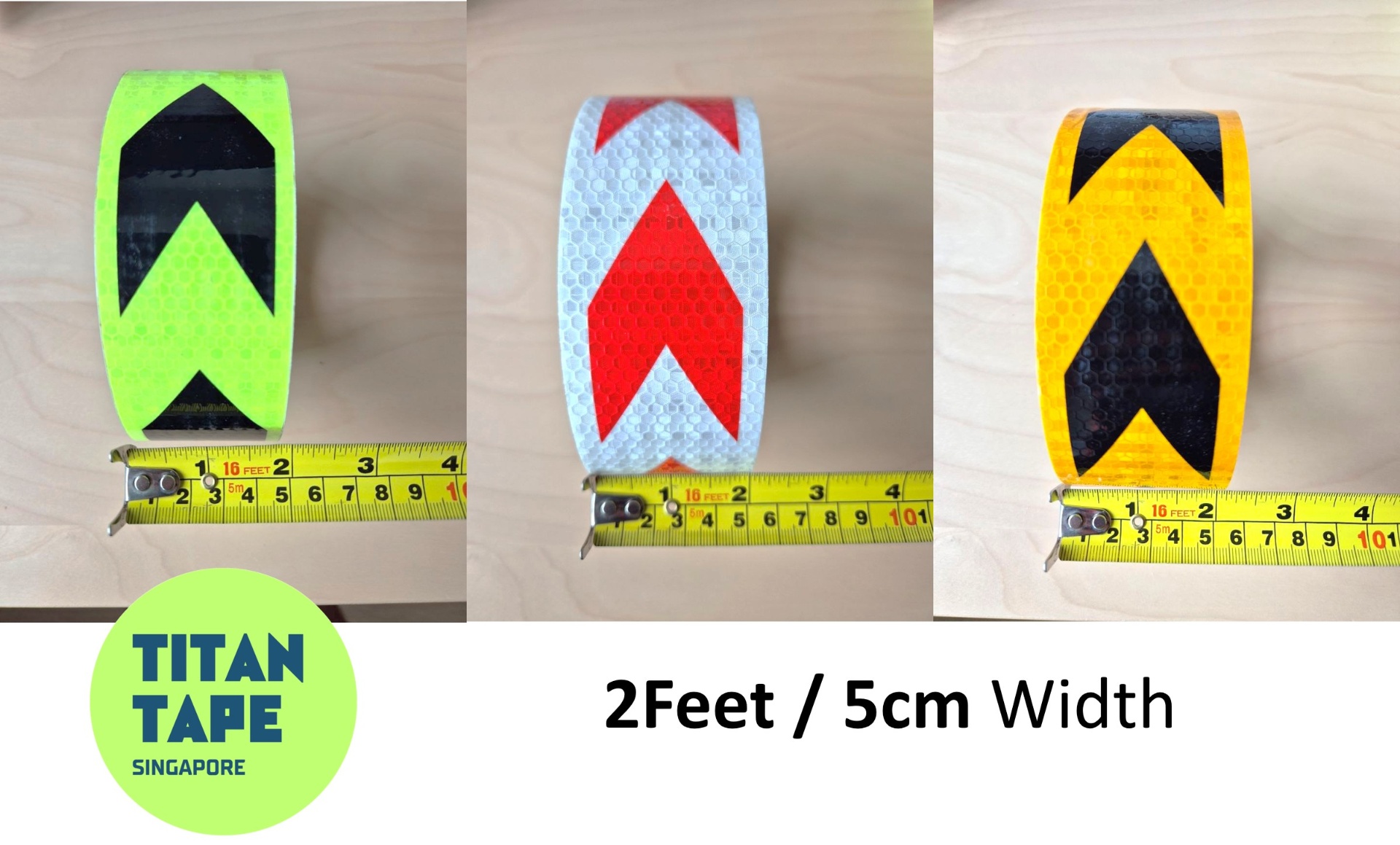 Red on White Reflective Arrow Safety Tape 2